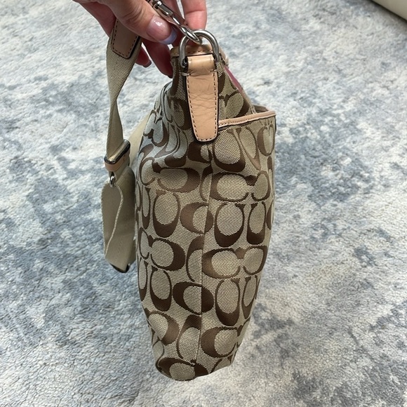 Coach Signature Stripe File Bag Crossbody Messenger Tan Pink F28502 - Picture 6 of 17